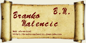Branko Malenčić vizit kartica